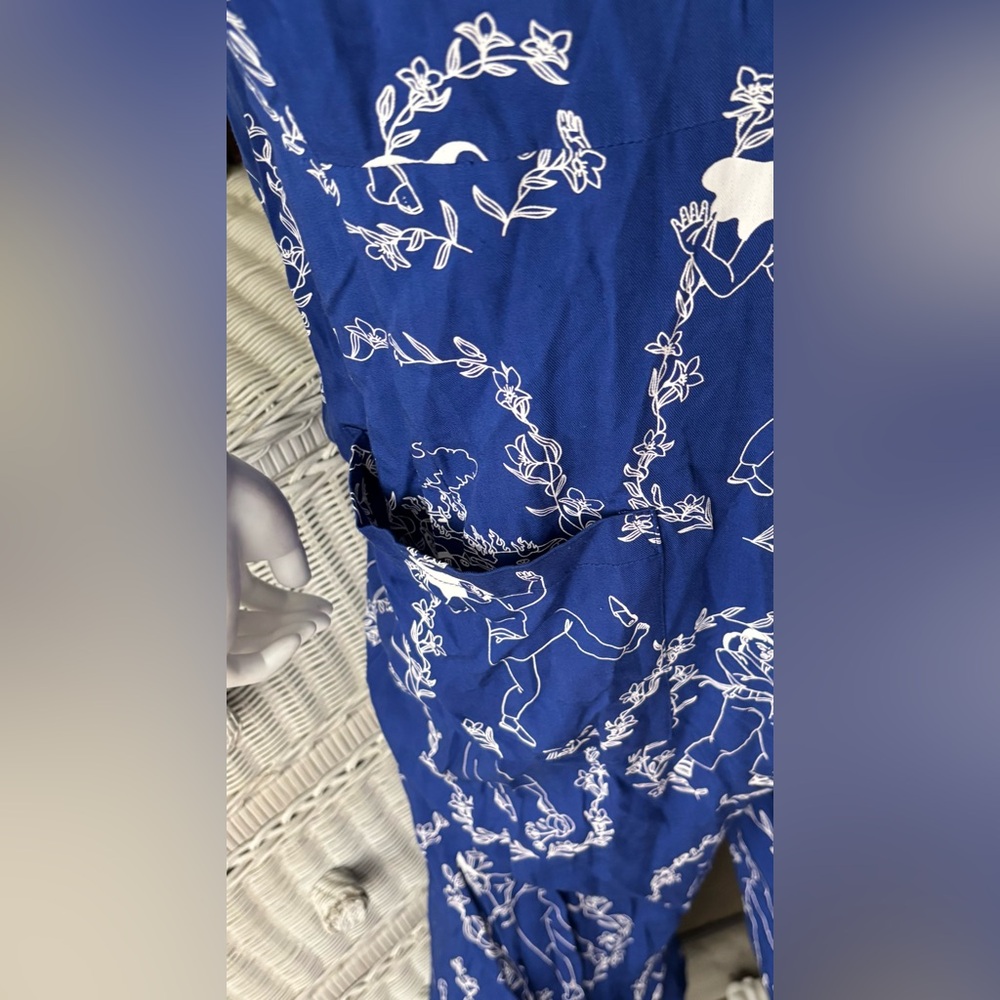 Lazy OAF “Accidents” Blue Illustrated Button Front Jumpsuit Wide Leg Plus Sz. 20 - Picture 9 of 12